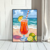 ビーチカクテル | 海の波の水彩画 ポスター