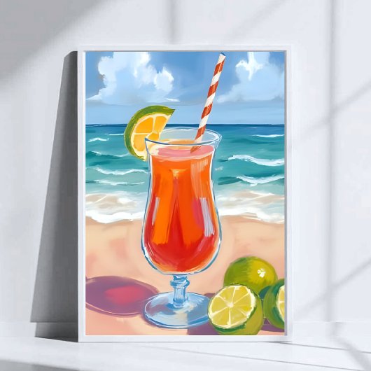 ビーチカクテル | 海の波の水彩画 ポスター