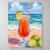 ビーチカクテル | 海の波の水彩画 ポスター (正面)