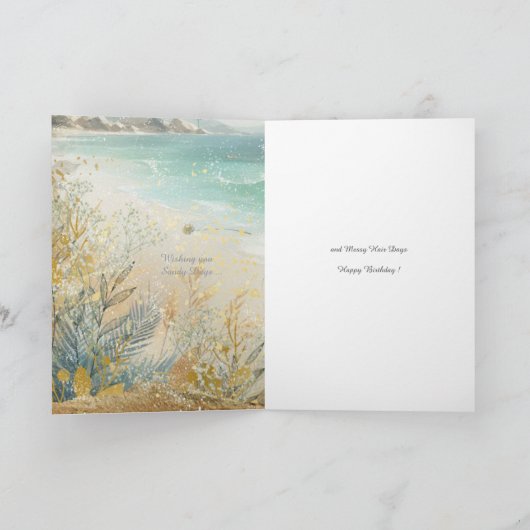 ビーチカスタムをテーマにした誕生日グリーティングカード サンキューカード (内部)