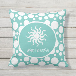 ビーチカスタムコテージデコール（名前付き） -ティール（緑がかった色）スロー アウトドアクッション