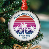 ビーチカスタムトリップキープサクピンクパームツリーサンセット メタルオーナメント