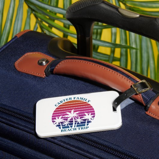 ビーチカスタムトリップピンクサンセットパームツリー ラゲッジタグ (正面インサイチュ3)