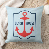 ビーチカスタムハウスコーラルアンドネイビーブルーいかり クッション (ブランケット)
