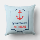 ビーチカスタムハウスコーラルアンドネイビーブルーいかり クッション (裏面)