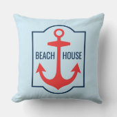 ビーチカスタムハウスコーラルアンドネイビーブルーいかり クッション (正面)