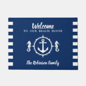 ビーチカスタムハウスファミリーネームシーホースいかり ドアマット (正面)