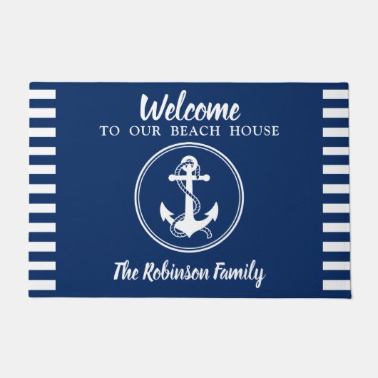 ビーチカスタムハウスファミリー名いかり&ロープラージ ドアマット (正面)