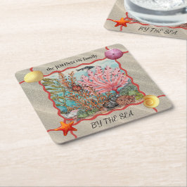 ビーチカスタムハウス海コーラルフィッシュカニS スクエアペーパーコースター