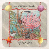 ビーチカスタムハウス海コーラルフィッシュカニS スクエアペーパーコースター (正面)