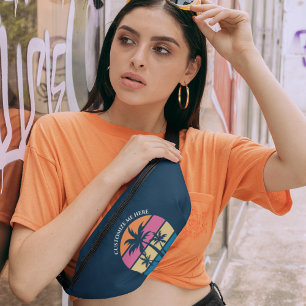 ビーチカスタムバケーションキュートトロピカルパームツリーブルー ファニーパック