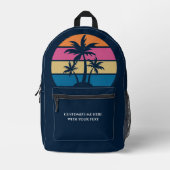 ビーチカスタムバケーションキュートトロピカルパームツリーブルー プリントバックパック (正面)