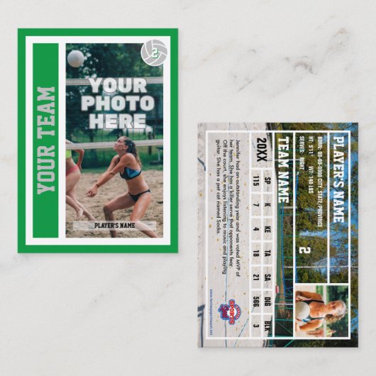 ビーチカスタムバレーボール取引カード(ケリーグリーン) コーリングカード (正面/裏面)