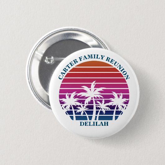 ビーチカスタムパームツリーファミリ懇親会名タグ 缶バッジ (正面&裏面)