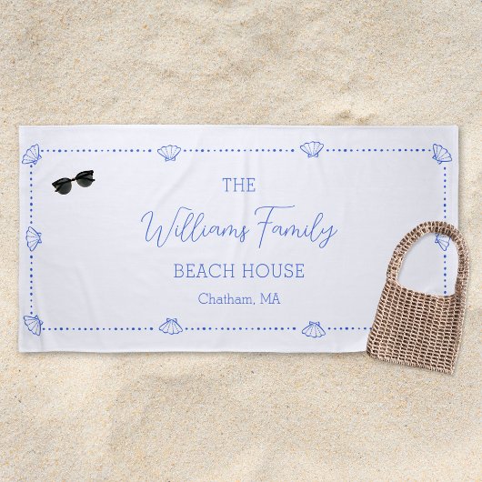 ビーチカスタムファミリーハウスコースタルブルーシェルシック ビーチタオル