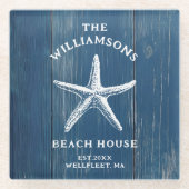 ビーチカスタムブルーコースタルスターフィッシュ ガラスコースター (正面)