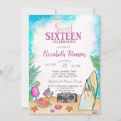 ビーチカッコいいカクテルフルーツサマースウィート16パーティー 招待状 (正面)