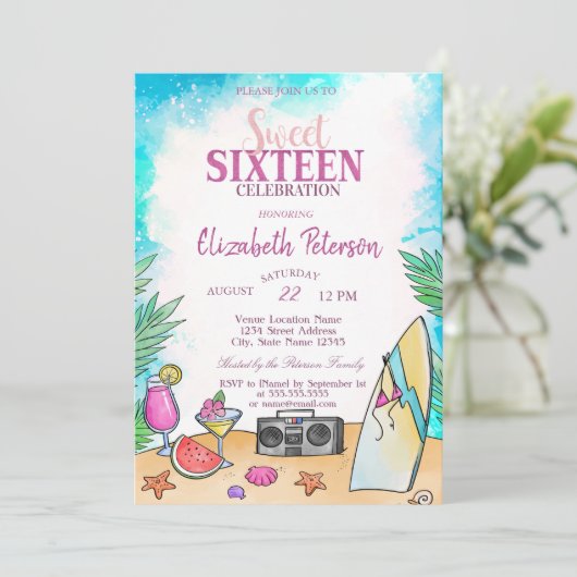 ビーチカッコいいカクテルフルーツサマースウィート16パーティー 招待状 (スタンド正面)
