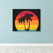 ビーチカッコいいハウスヤシの木 キャンバスプリント (インサイチュ (ウッドフロア))