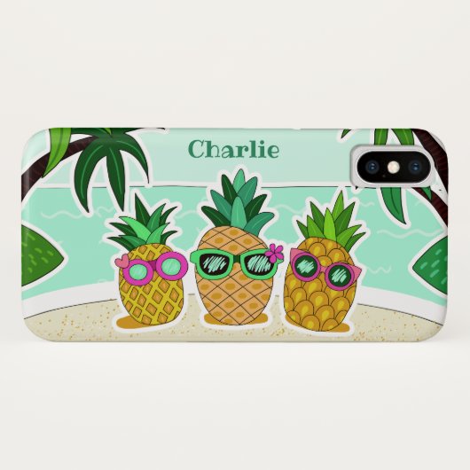 ビーチカッコいいパイナップル名前をカスタムするの電話代 Case-Mate iPhoneケース (裏面(横))