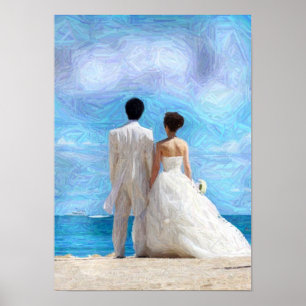 ビーチカップル結婚のデジタルアートポスター ポスター