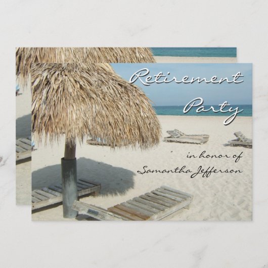 ビーチカバナシーンリタイアメントパーティの招待状 招待状 (正面/裏面)
