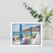 ビーチカラフルの椅子とテーブル，ギリシャ， NAXOS ポストカード (スタンド正面)