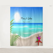 ビーチカラフルの結婚Starfishの写真の背景 タペストリー (正面)
