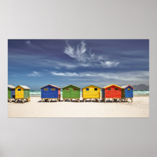 ビーチカラフルハウス Muizenberg,南アフリカ ポスター