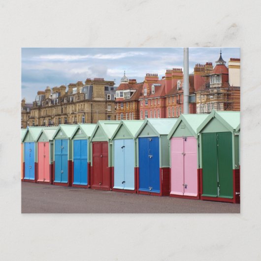 ビーチカラフルハッツ、ブライトンとホーブビーチ ポストカード (正面)