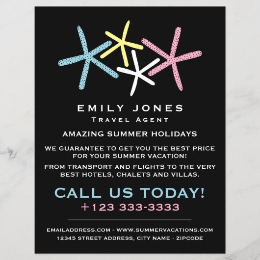 ビーチカラフルヒトデ旅行代理店広告の チラシ (正面)