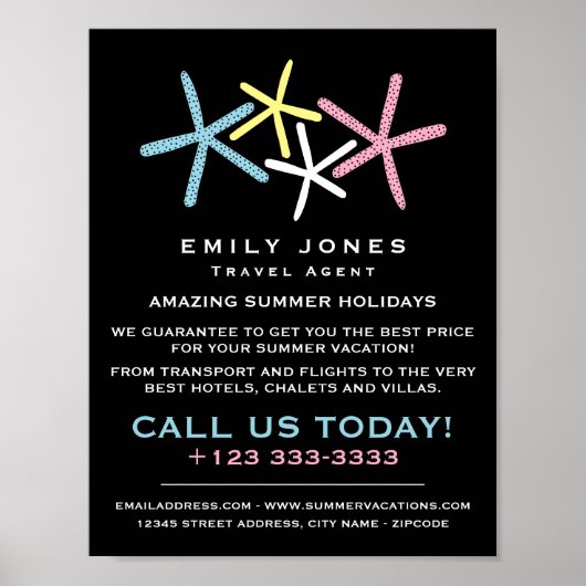 ビーチカラフルヒトデ旅行代理店広告の ポスター (正面)