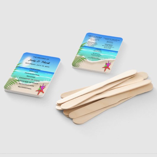 ビーチカラフルヒトデ結婚式 プログラムファン ハンドファン (組立なし)