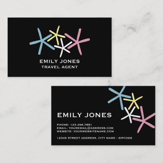 ビーチカラフルヒトデ，旅行と観光 名刺 (正面/裏面)