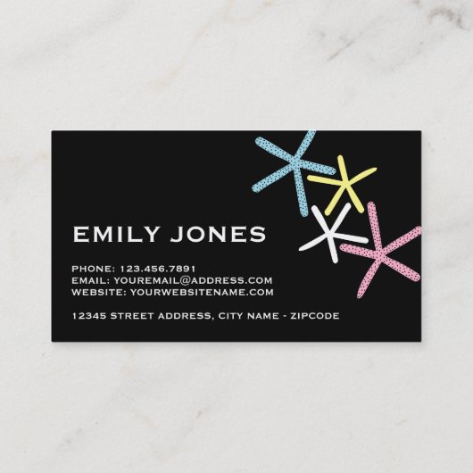 ビーチカラフルヒトデ，旅行と観光 名刺 (裏面)