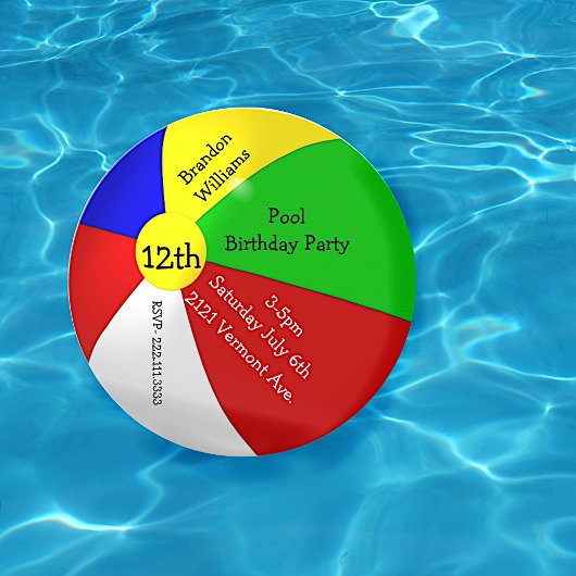 ビーチカラフルボール誕生日パーティーへの招待 招待状