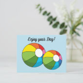 ビーチカラフルボール |テキストの追加 ポストカード (スタンド正面)