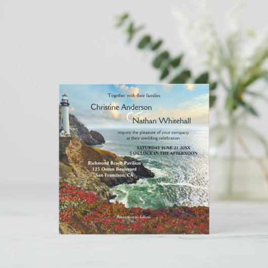 ビーチカラフルライトハウス結婚式招待状 招待状 (スタンド正面)