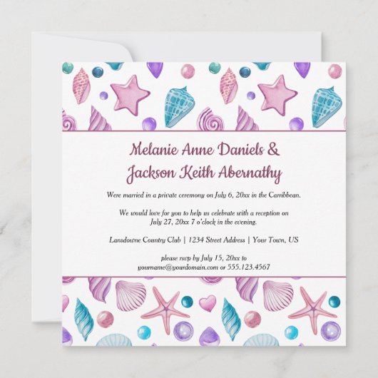 ビーチカリブのをテーマにしたウェディングレセプション 招待状 (裏面)