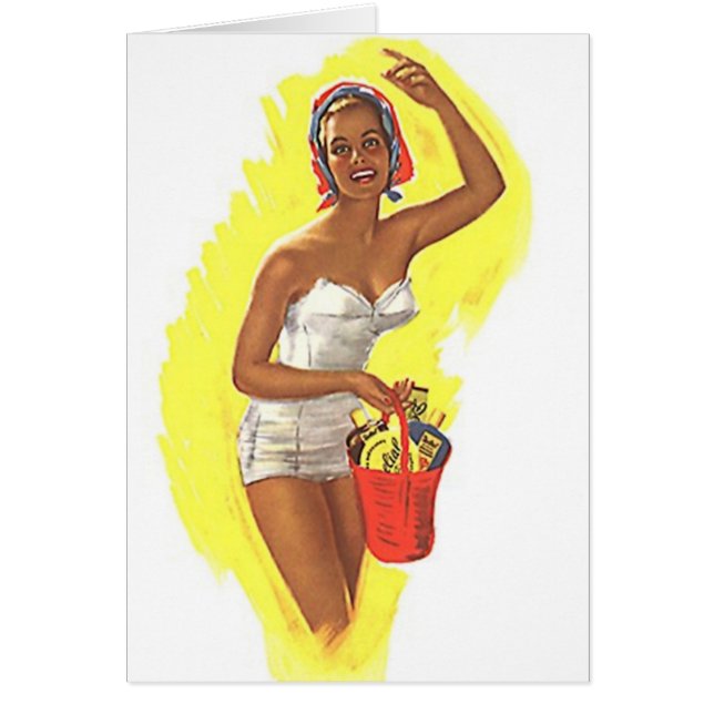 ビーチカードおもしろいのヴィンテージのスタイルの女性のレトロ日 (正面)