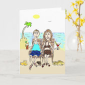 ビーチカードの幸せな記念日のカップル カード (黄色い花)