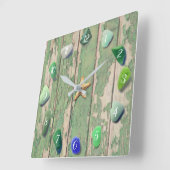 ビーチガラス沿岸デコールドリフトウッドグリーングレー スクエア壁時計 (傾斜)