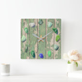 ビーチガラス沿岸デコールドリフトウッドグリーングレー スクエア壁時計 (ホーム)