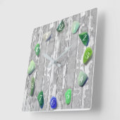 ビーチガラス沿岸デコールドリフトウッドグレーグリーン スクエア壁時計 (傾斜)