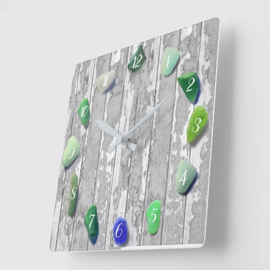 ビーチガラス沿岸デコールドリフトウッドグレーグリーン スクエア壁時計 (傾斜)