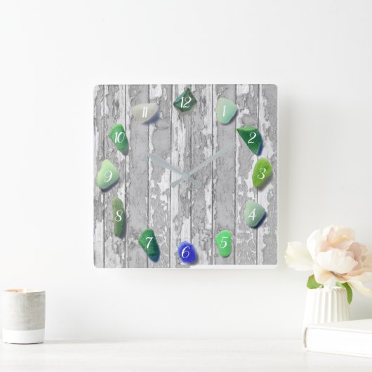 ビーチガラス沿岸デコールドリフトウッドグレーグリーン スクエア壁時計 (ホーム)