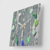 ビーチガラス沿岸デコールドリフトウッドブルーグリーン スクエア壁時計 (傾斜)