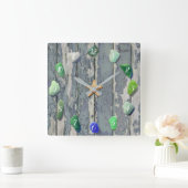 ビーチガラス沿岸デコールドリフトウッドブルーグリーン スクエア壁時計 (ホーム)