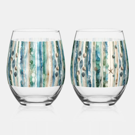 ビーチガラス製品、海をテーマ ステムなしワイングラス (裏面)