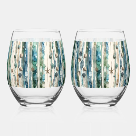 ビーチガラス製品、海をテーマ ステムなしワイングラス (正面)